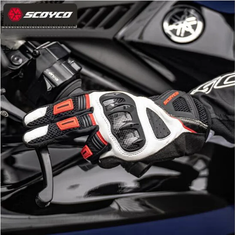 

SCOYCO Summer Men's Motocross Motorcycle Gloves Carbon Fiber Leather Full Finger Rider Motorbike Glove Touch Screen TPU SBR PVC