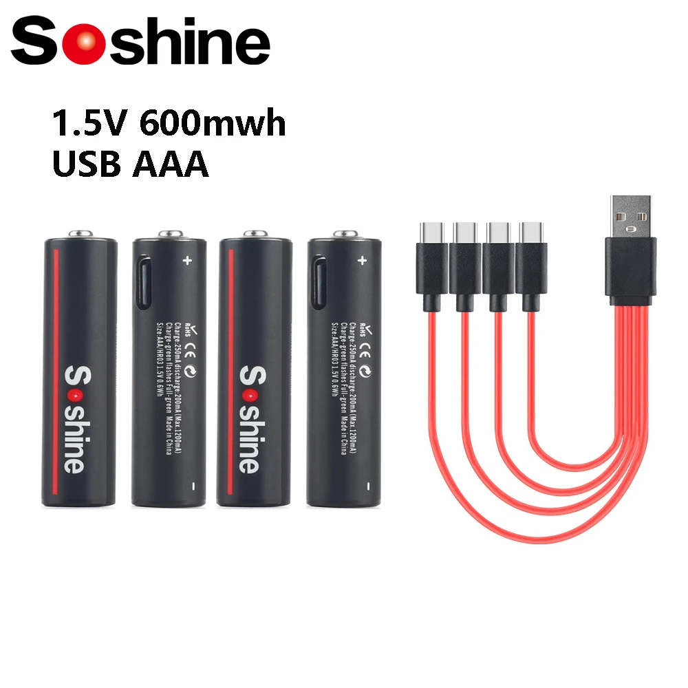Soshine AAA Rechargeable Battery 1.5 Volt 600mWh USB Li-ion Aaa Battery 3A 1.5V Lithium Batteries Toys Camera Flashlight Clock
Soshine AAA Rechargeable Battery 1.5 Volt 600mWh USB Li-ion Aaa Battery 3A 1.5V Lithium Batteries Toys Camera Flashlight Clock