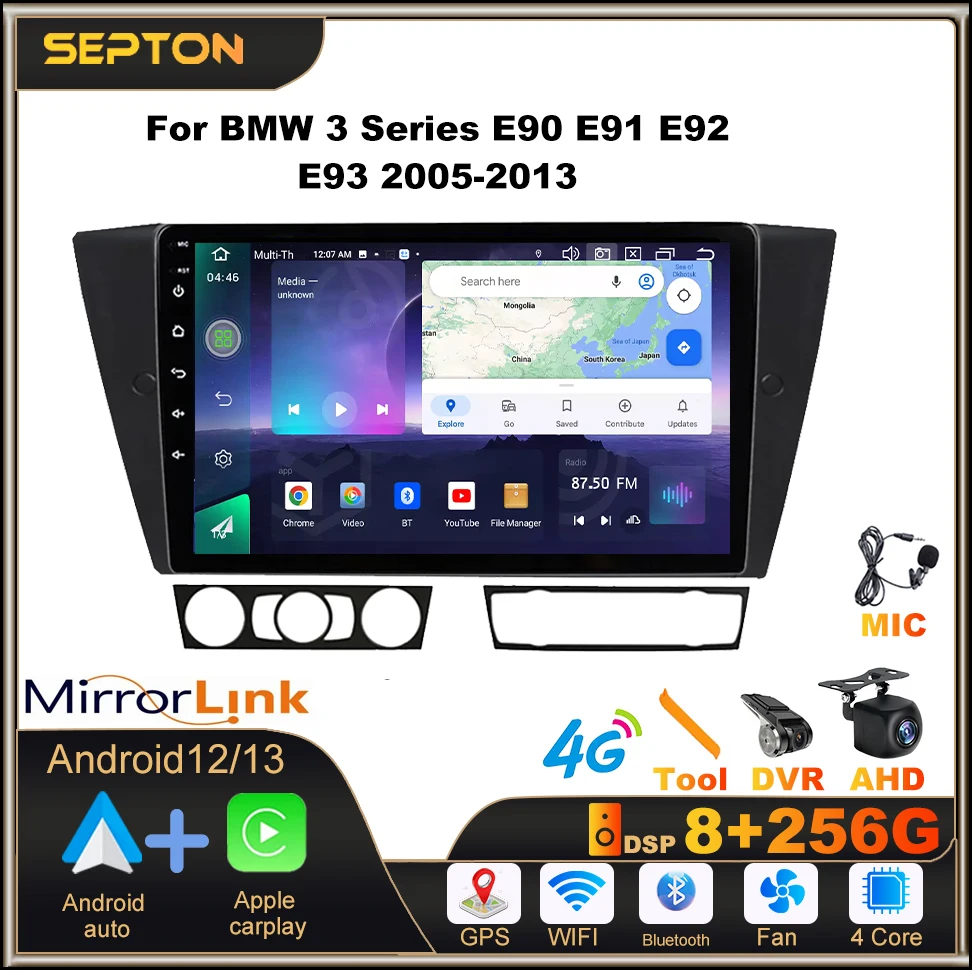 

SEPTON 2 Din Wifi Android 12 Car Radio 8+125G for BMW 3 Series E90 E91 E92 E93 2005-2013 GPS CarPlay Multimedia Player Head Unit