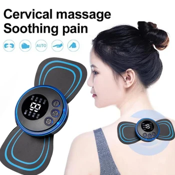 LCD Display EMS Neck Stretcher Electric Massager 8 Mode Cervical Massage Patch Pulse Muscle Stimulator Portable Relief Pain