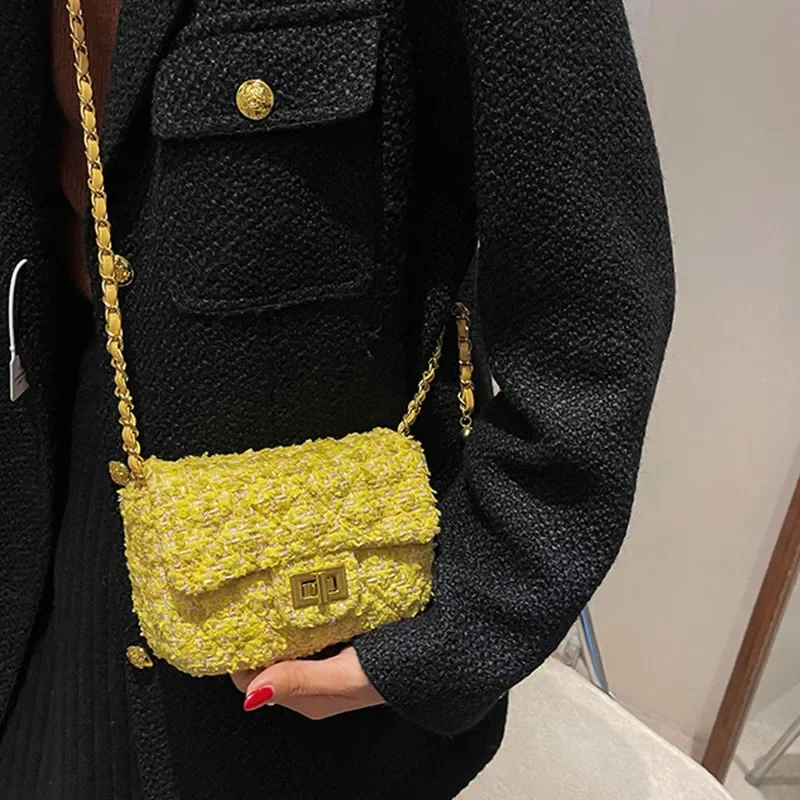 

Crossbag Female Cute sweet small bag Autumn and Winter Trend Fashion Messenger bag Chain Woolen Crossbody Shoulder Square bag