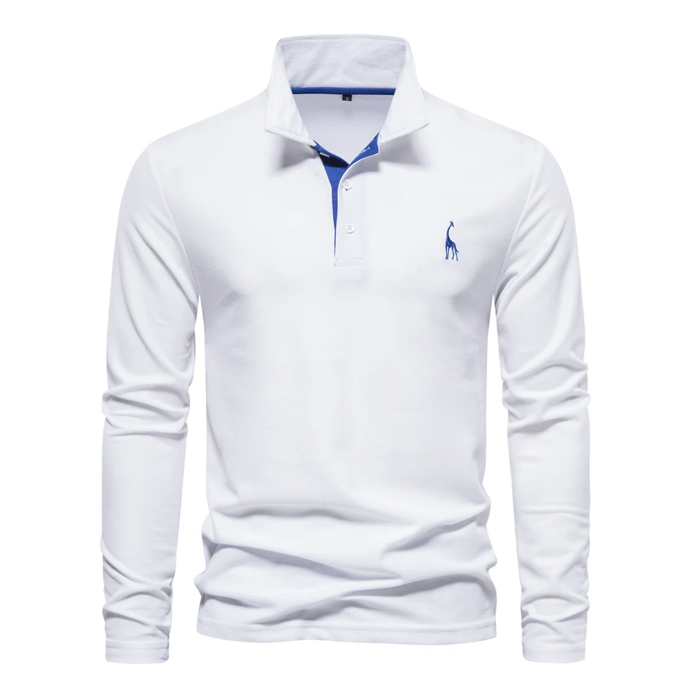 AIOPESON 2023 New Men's Deer Embroidery Polo Shirts Solid Color Long Sleeve Social Business Male 108 S96c928a1b1b443c49bbf792e2b230852N
