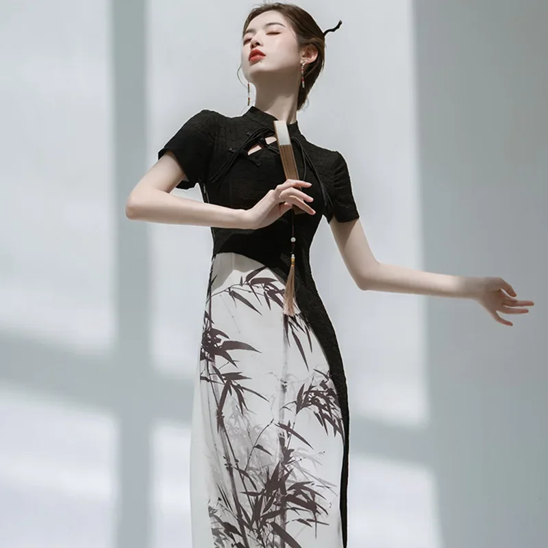 2023 Summer New Chinese Retro Stand Collar Plate Buckle Ink Printing Dress Slim Fit Improvement Cheongsam Long Dress
2023 Summer New Chinese Retro Stand Collar Plate Buckle Ink Printing Dress Slim Fit Improvement Cheongsam Long Dress