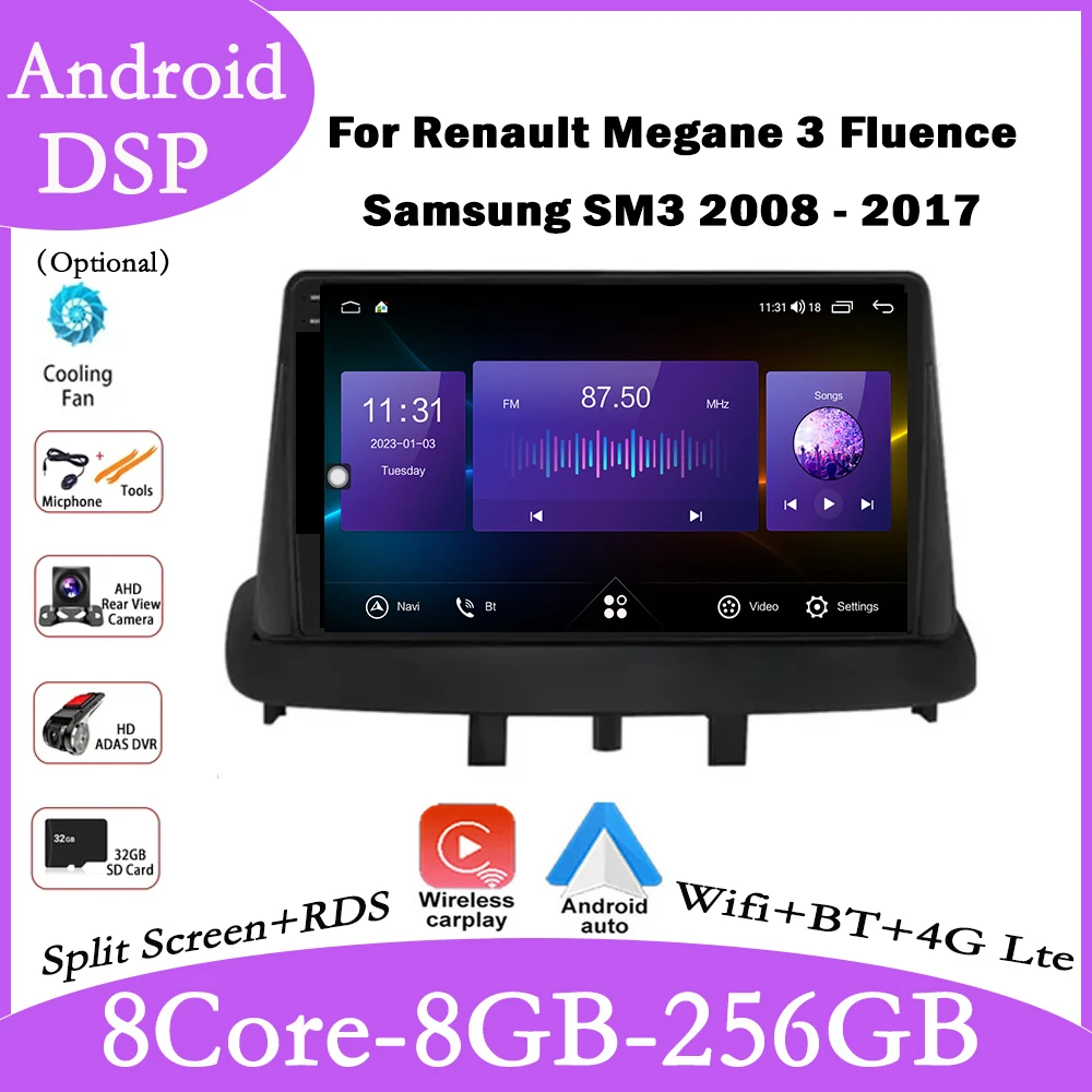 

Android 14 GPS Car Radio For Renault Megane 3 Fluence Samsung SM3 2008 - 2017 Stereo Multimedia Video Player DSP CarPlay