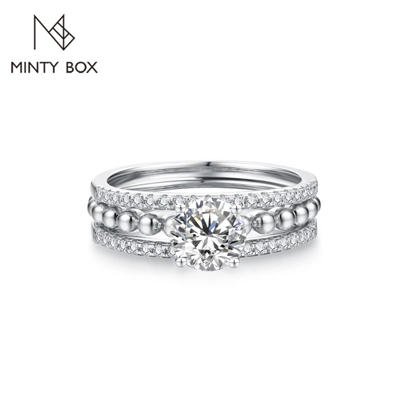 

MINTYBOX D Color Moissanite Ring for Women Round Cut 1.0ct Luxurly Real 925 Sterling Silver Engegament Wedding Band Fine Jewelry