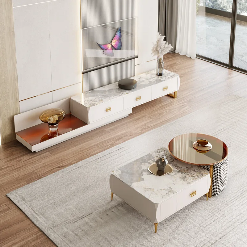 Light luxury rock plate coffee table TV cabinet combination of modern simple living room retractable storage floor cabinet
Light luxury rock plate coffee table TV cabinet combination of modern simple living room retractable storage floor cabinet