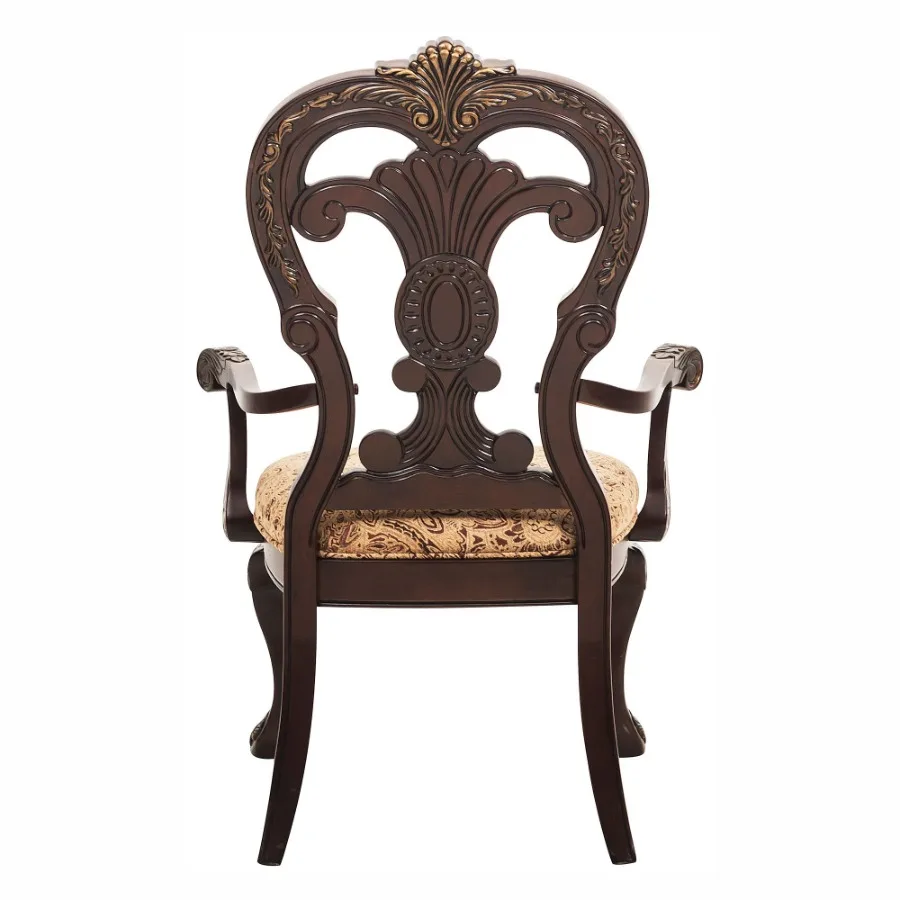 Traditional Formal Armchairs Set of 2 Cherry Finish with Gold Tipping Fabric Upholstery Wooden Dining Room Furniture Traditional Formal Armchairs Set of 2 Cherry Finish with Gold Tipping Fabric Upholstery Wooden Dining Room Furniture