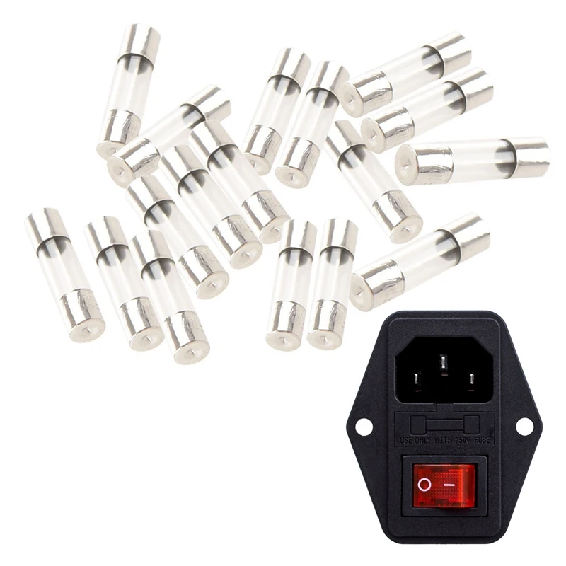 

15 Pcs X 10Amp 250V Fast Blow Glass Tube Fuse 5 X 20Mm & 3 Pin Iec320 C14 Inlet Module Plug Fuse Switch Male Power Socket 10A 25