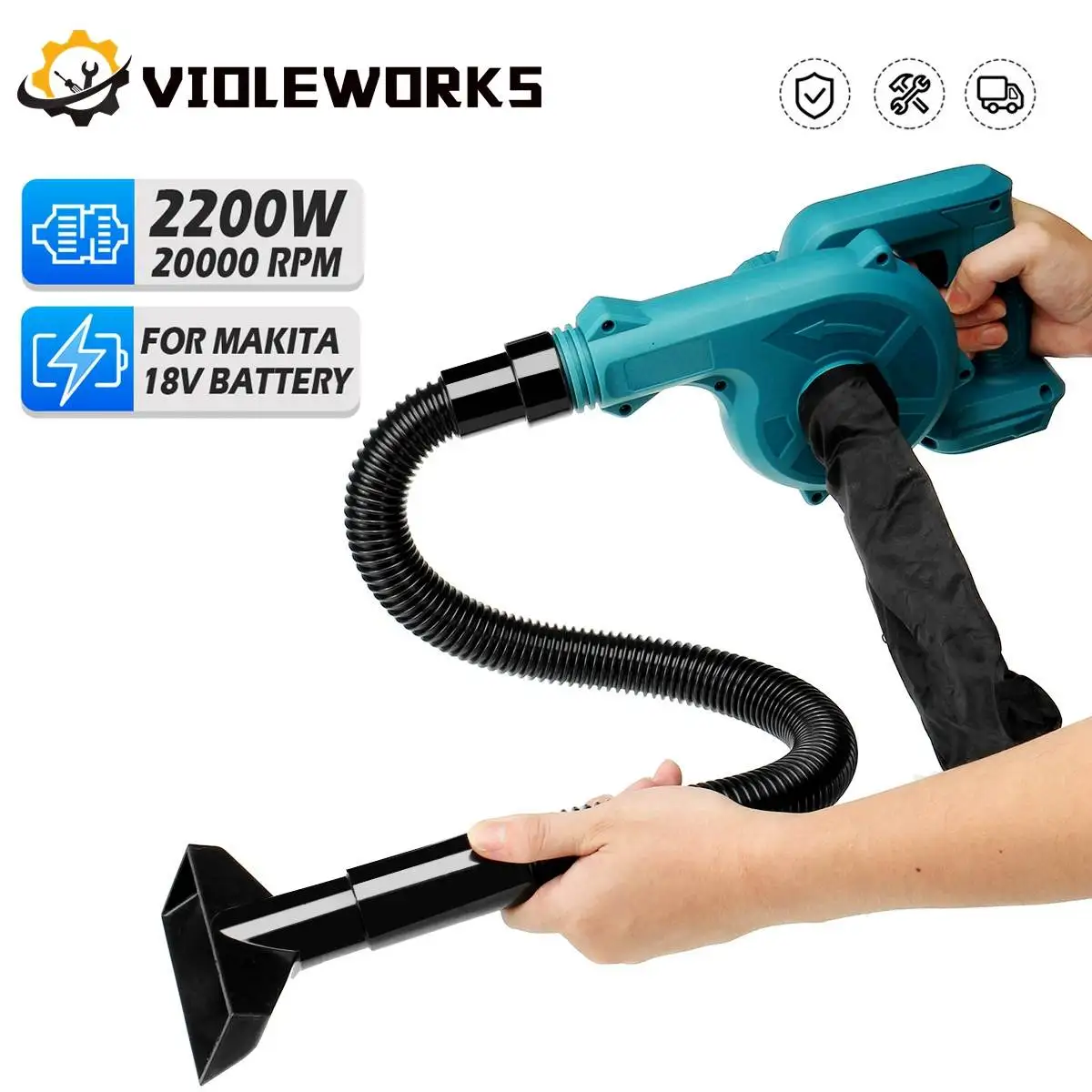 VIOLEWORKS 2 in 1 Electric Air Blower Vacuum Cleaner 2200W Handheld Dust Collecting Tool For Makita18V Battery
VIOLEWORKS 2 in 1 Electric Air Blower Vacuum Cleaner 2200W Handheld Dust Collecting Tool For Makita18V Battery