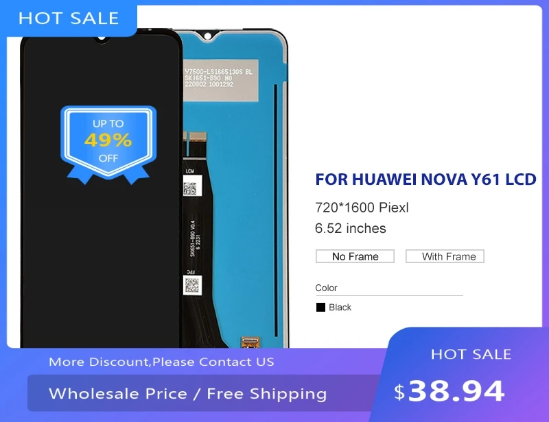 3Pcs Wholesale Display For Huawei Nova Y61 Lcd Touch Panel Screen Digitizer EVE-LX9 LX9N LX3 Assembly Free Shipping
3Pcs Wholesale Display For Huawei Nova Y61 Lcd Touch Panel Screen Digitizer EVE-LX9 LX9N LX3 Assembly Free Shipping