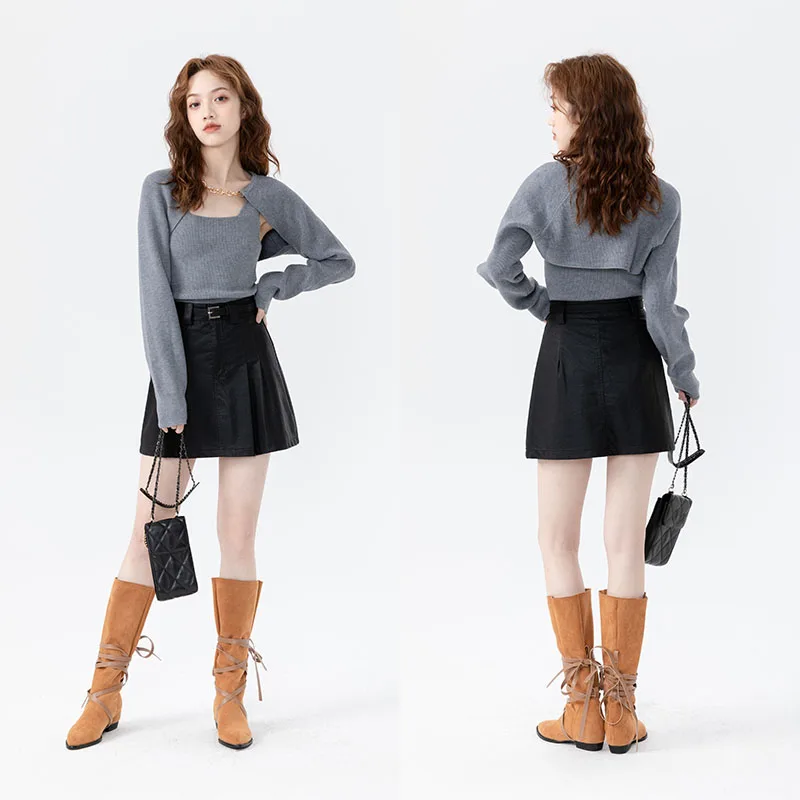 2022 Summer Autumn Women Knitted Shirt Chain 2 Pieces Camisole Black Grey Apricot Coffee Short Slim Fit Sweater Tops OL Lady
2022 Summer Autumn Women Knitted Shirt Chain 2 Pieces Camisole Black Grey Apricot Coffee Short Slim Fit Sweater Tops OL Lady