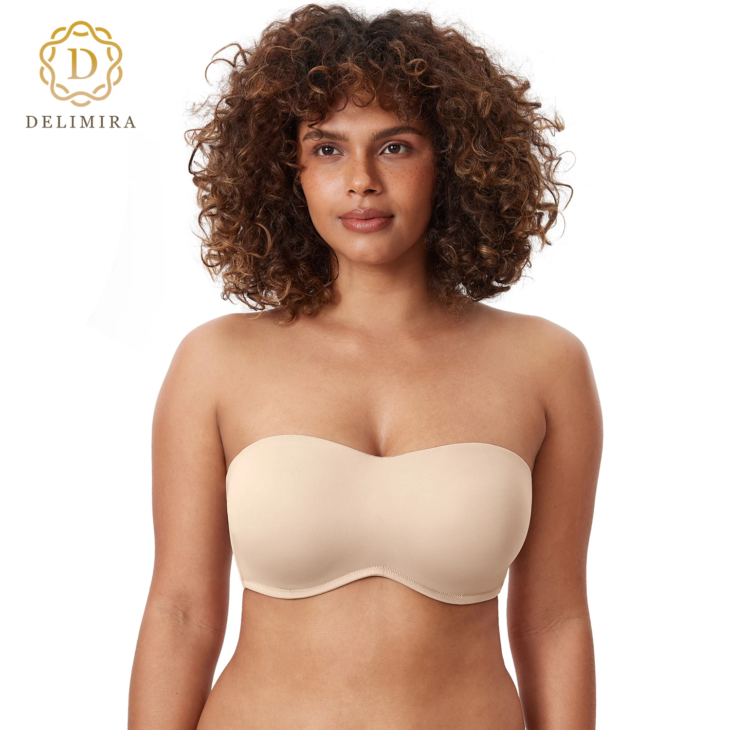 

Delimira Women's Strapless Bra Seamless Plus Size Full Coverage Smooth Invisible Underwire Bandeau Minimizer Bras for Big Bust