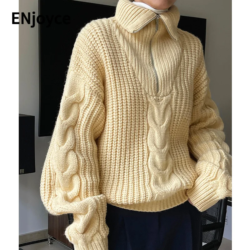 Women Icelandic Wool Jumper Half Zipper Cashmere Knitted Sweater Pullovers Ladies Casual Loose Stand Collar Knitwear Winter
Women Icelandic Wool Jumper Half Zipper Cashmere Knitted Sweater Pullovers Ladies Casual Loose Stand Collar Knitwear Winter