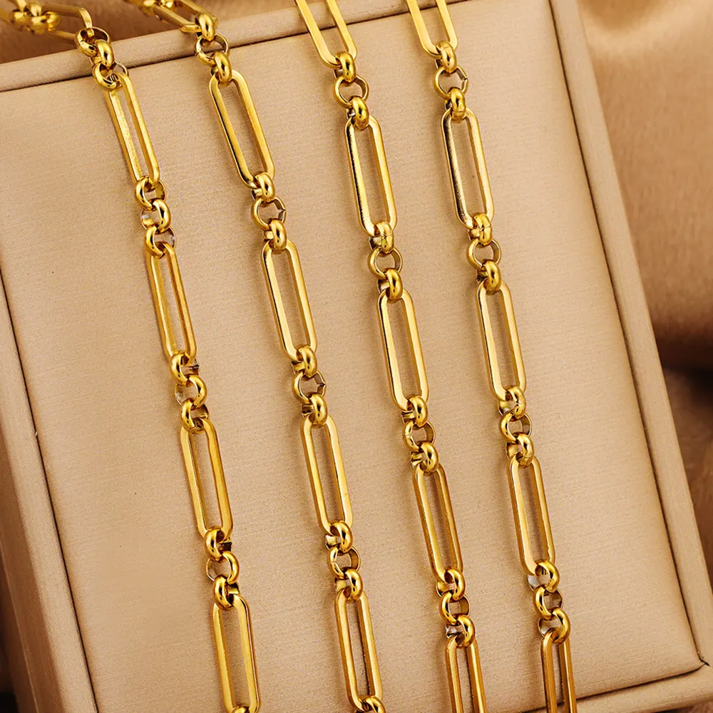 Câble plat plaqué or en acier inoxydable pour femme, collier à faire soi-même, matériel de bijoux de bracelet, article en vrac, vente en gros, 1 mètre 1