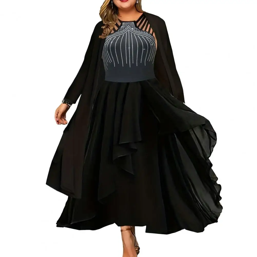 Women Elegant 2-piece Dress Set Rhinestone Ruffle Hem Maxi Dress Long Sleeve Black Cardigan Set for Elegant Women for Commute
Women Elegant 2-piece Dress Set Rhinestone Ruffle Hem Maxi Dress Long Sleeve Black Cardigan Set for Elegant Women for Commute