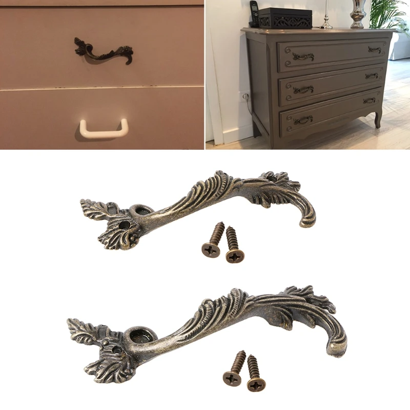 

Striped Leaf Carved Kitchen Cabinet Drawer Pull Handle Door Knobs Bronze Tone Drop Shipping