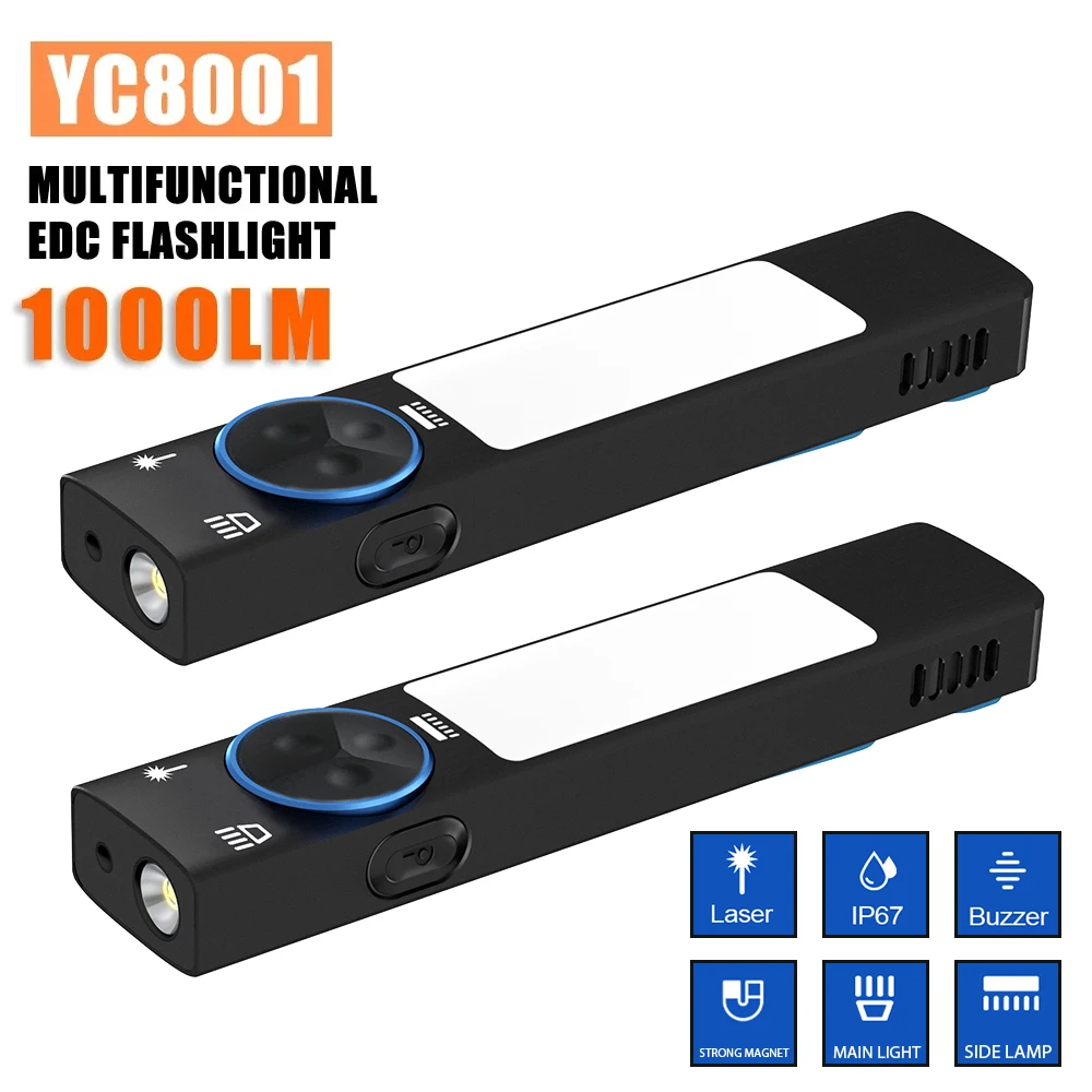 YC8001 Flat LED Flashlight Rechargeable Multifunctional Torch with Pen Clip Tail Magnet Buzzer 365nm UV Light Camping Lantern
YC8001 Flat LED Flashlight Rechargeable Multifunctional Torch with Pen Clip Tail Magnet Buzzer 365nm UV Light Camping Lantern