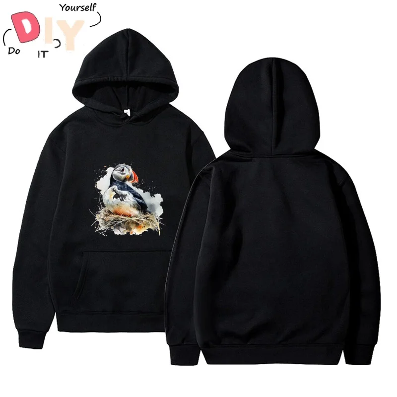 

Puffin In A Nest Oversize Basic Hoodie Men Simple Blouse Vintage Sport Viral Gildan Putih Soft Korean Fashion Cute