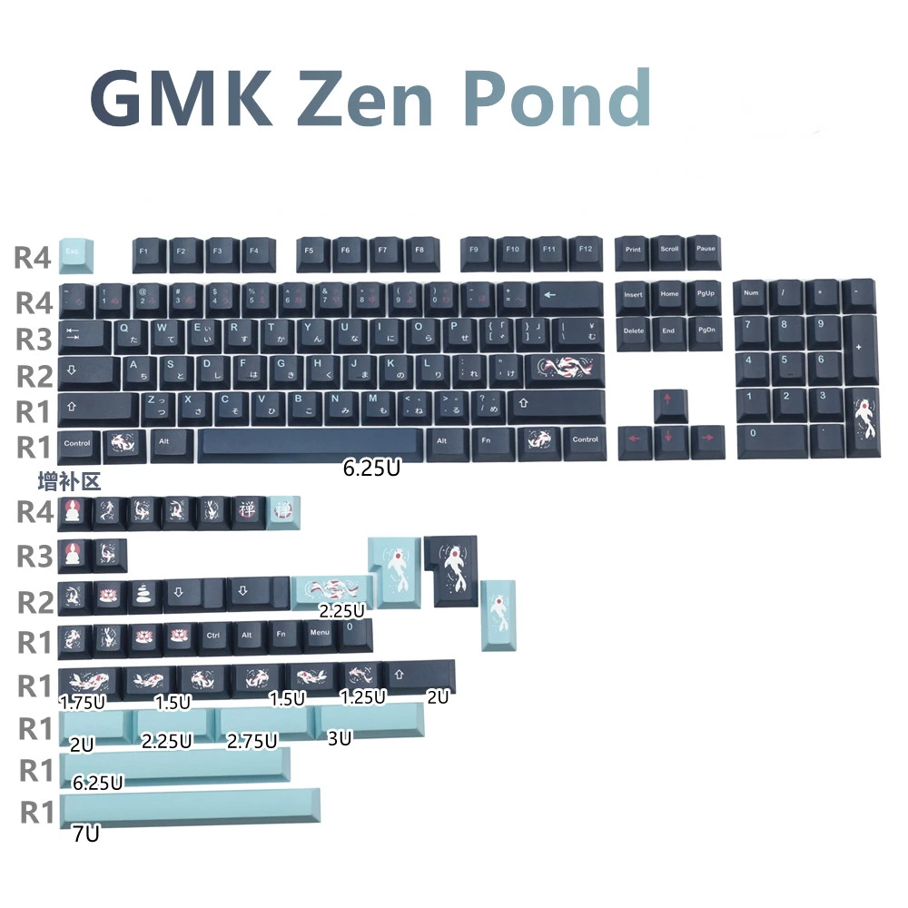 

Japanese 141 Keys PBT Full Keycaps Cherry Profile ISO Enter DYE Sublimation For 99% Mechanical Keyboard GMK Zen Pond Keycap