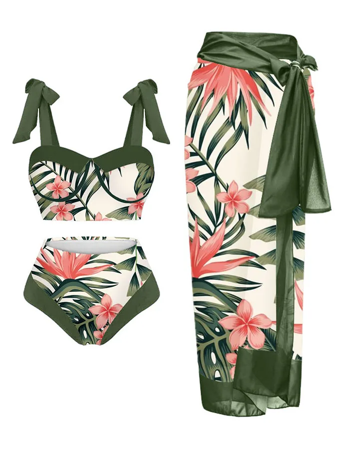 Stylish Green Vintage New Design Leaf Floral Print Two-piece High-waisted Print Women's Bikini Set And Beach Cover Up 2023
Stylish Green Vintage New Design Leaf Floral Print Two-piece High-waisted Print Women's Bikini Set And Beach Cover Up 2023
