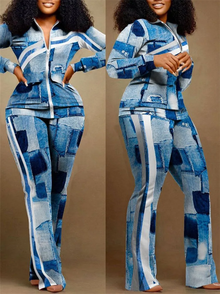 Sets Outifits 2023 Autumn Geometric Print Zip Up Top & Pants Set of Two Fashion Casual Pieces for Women Tracksuits
Sets Outifits 2023 Autumn Geometric Print Zip Up Top & Pants Set of Two Fashion Casual Pieces for Women Tracksuits