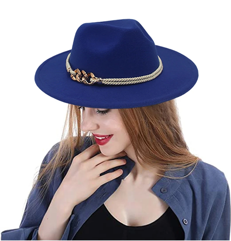 Fashion Army green Special Felt Hat Men Fedora Hats with Gold Chain