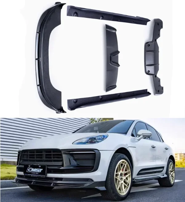 

For Porsche Macan 2022 2023 2024 Real Dry Carbon Bumper Front Lip Rear Trunk Diffuser Spoiler Side Skirt Body Kit