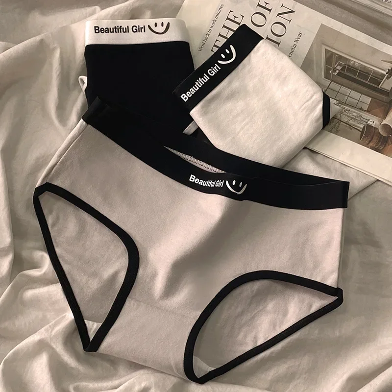 Sous-vêtements respirants en coton pour femmes, culottes avec lettres, caleçons solides sans couture, slips confortables pour filles, lingerie taille moyenne 6