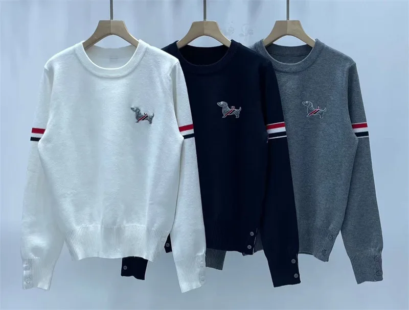 Preppy White Pullovers, Women Dog embroidered Casual Jumpers, stripe knit long sleeve Sweatshirt , Sweater
Preppy White Pullovers, Women Dog embroidered Casual Jumpers, stripe knit long sleeve Sweatshirt , Sweater