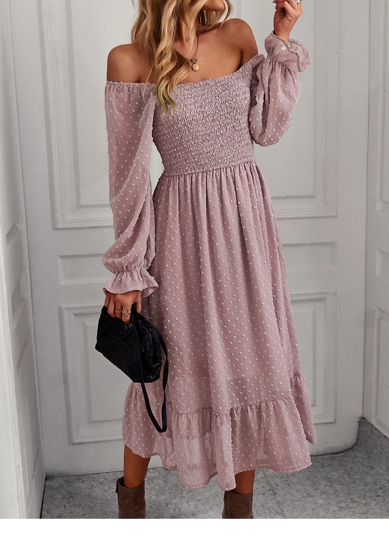 Ruffle Dress Fashion Slash Neck U Neck Sexy Party Jacquard Full Sleeve A-Line Boho Dress
Ruffle Dress Fashion Slash Neck U Neck Sexy Party Jacquard Full Sleeve A-Line Boho Dress