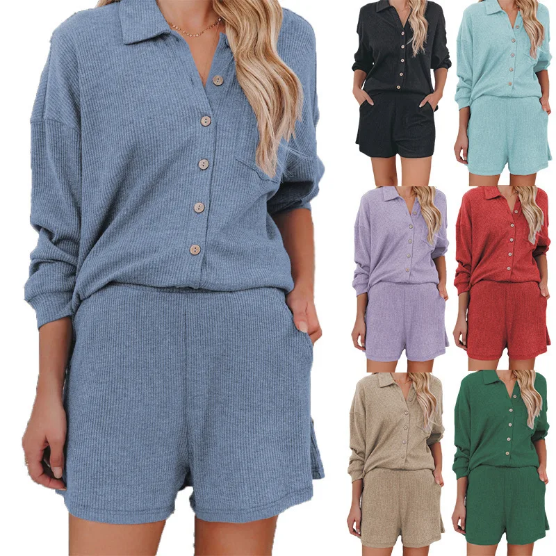 2022 Autumn And Winter Women's New Casual Solid Color Pit Button Lapel Fashion Home Dress Set
2022 Autumn And Winter Women's New Casual Solid Color Pit Button Lapel Fashion Home Dress Set