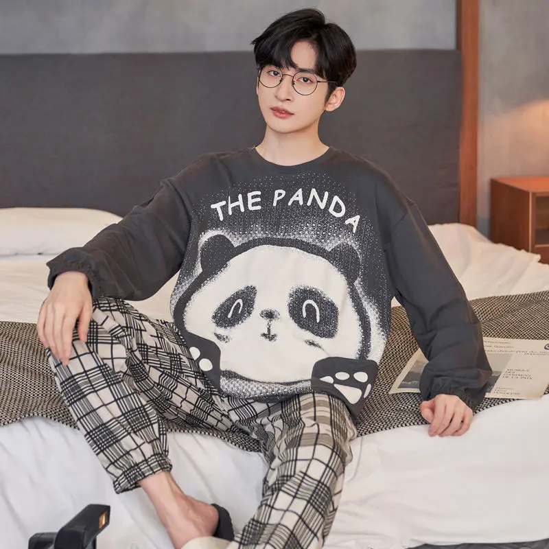 Men Spring Pajama Sets Cartoon Nightwear Panda Print Pajamas With Plaid Autumn Plus Size Casual Comfort Cotton Sleepwear Pyjamas
Men Spring Pajama Sets Cartoon Nightwear Panda Print Pajamas With Plaid Autumn Plus Size Casual Comfort Cotton Sleepwear Pyjamas