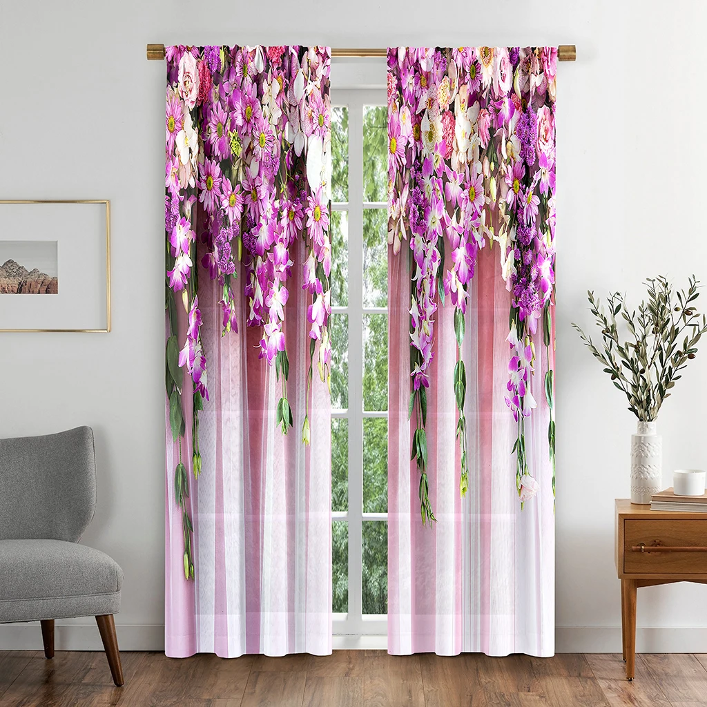 

Flowar Floral Girl Pink Tulle Sheer Voile Blackout Window Curtains for Kids Living Room Bedroom Cupboard Kitchen Door Home Decor