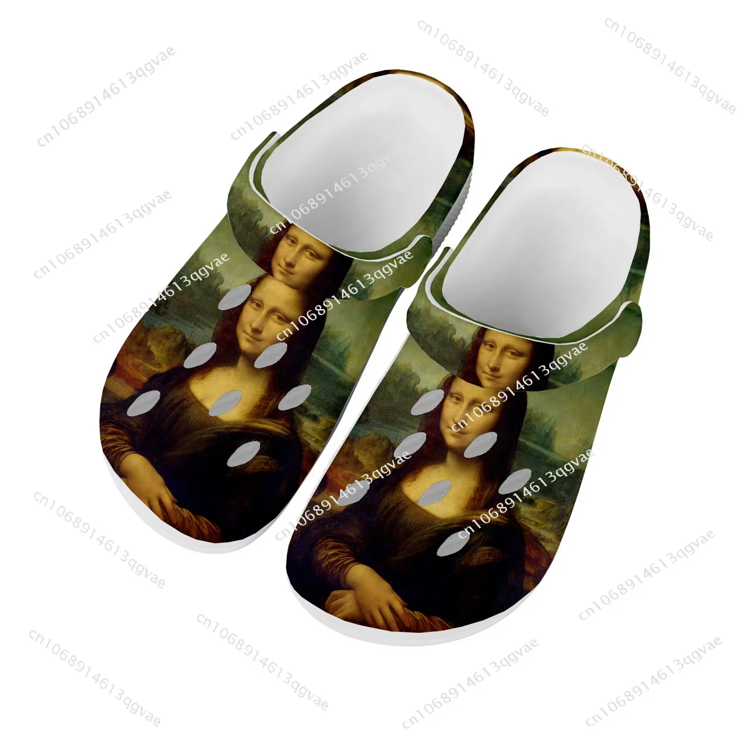 

Mona Lisa Home Clog Mens Women Youth Boy Girl Sandals Shoes Garden Custom Made Breathable Couple Shoe Beach Hole Slippers White