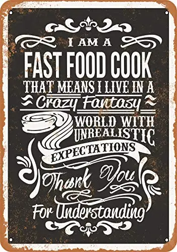 Metal Sign - Crazy Fast Food Cook - Vintage Look Wall Decor for Cafe Bar Pub Home Beer Decoration Crafts
Metal Sign - Crazy Fast Food Cook - Vintage Look Wall Decor for Cafe Bar Pub Home Beer Decoration Crafts
