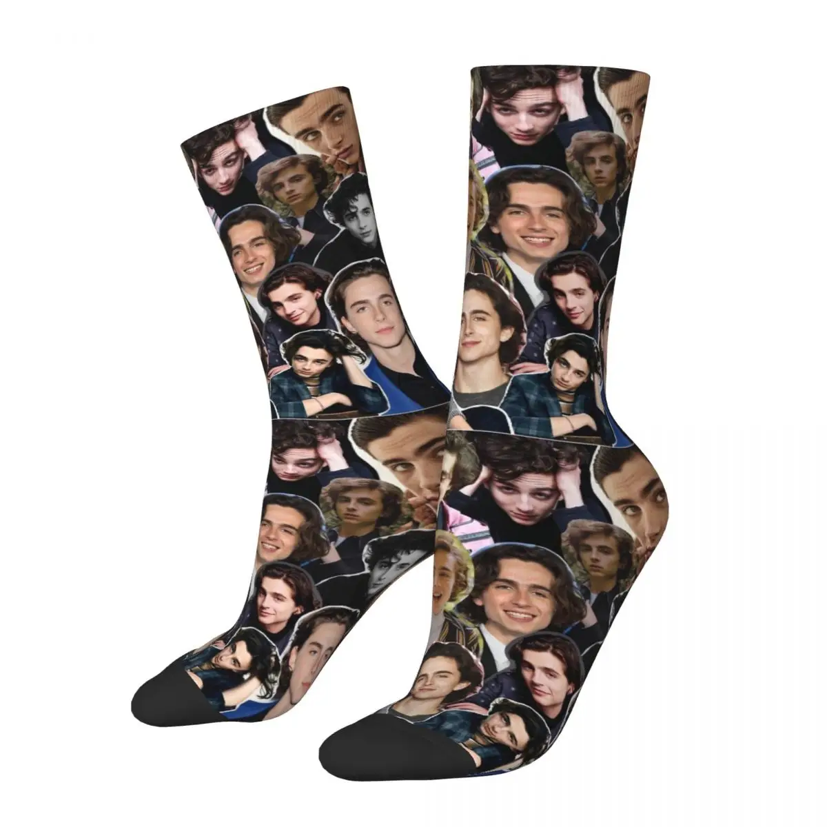 

New Male Men Socks Novelty Timothee Chalamet Collage Sock Polyester Movie Graphic Women's Stockings Spring Summer Autumn Winter