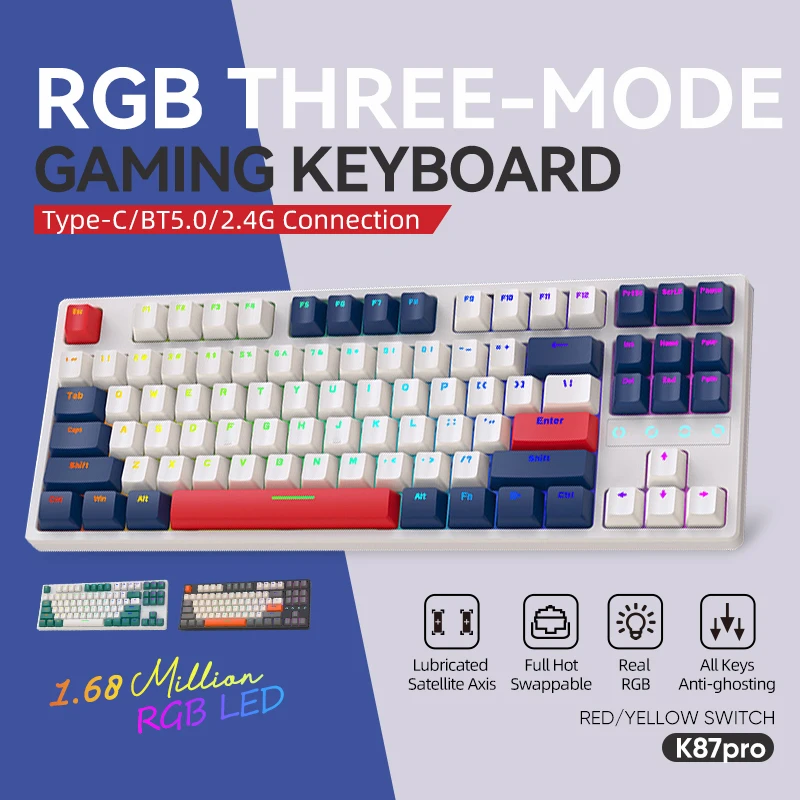 K87 Mechanical keyboard 87 Keys Bluetooth Wireless Gaming keyboard customized hot-swappable RGB Backlit for Computers tablets
K87 Mechanical keyboard 87 Keys Bluetooth Wireless Gaming keyboard customized hot-swappable RGB Backlit for Computers tablets