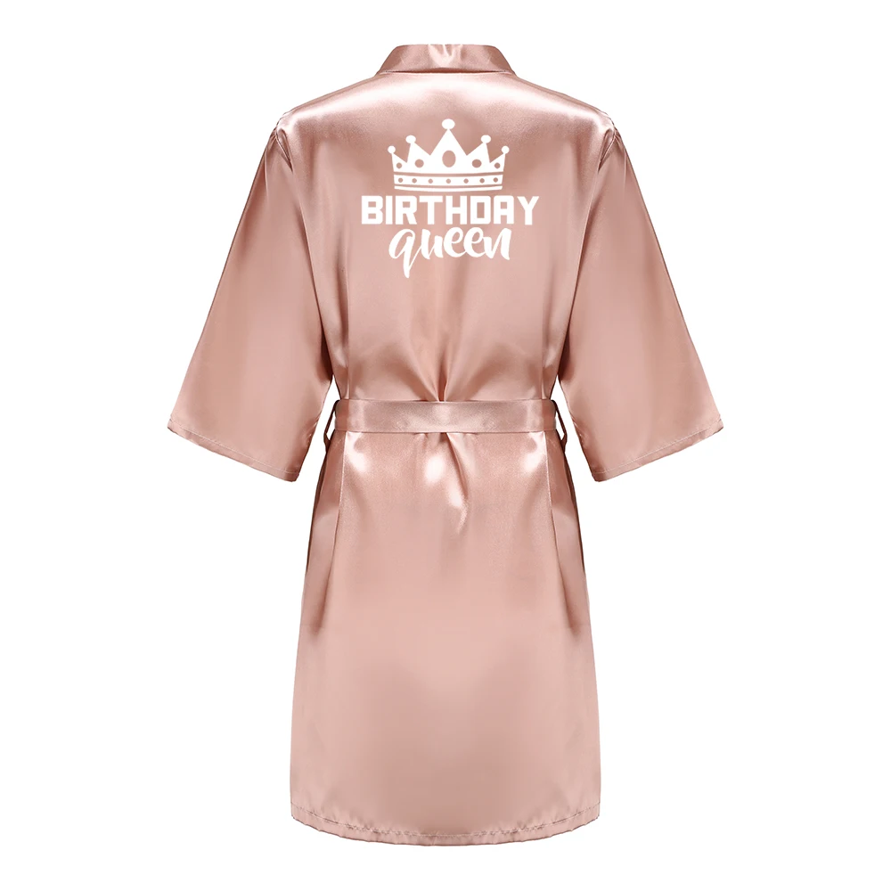 Birthday Party Queen Squad Robes Satin Pajamas Dressing Gown White Writing Kimono Rose Gold Bathrobe Birthday Party Queen Squad Robes Satin Pajamas Dressing Gown White Writing Kimono Rose Gold Bathrobe