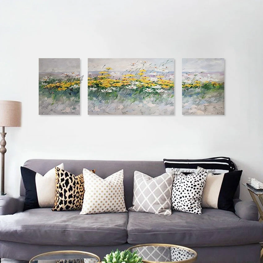 

100% Hand-painted Abstract Flowers Pictures Modern Wall Hangings Canvas Art Unframed 3PCS Plant Natural Scenery Oil Painting