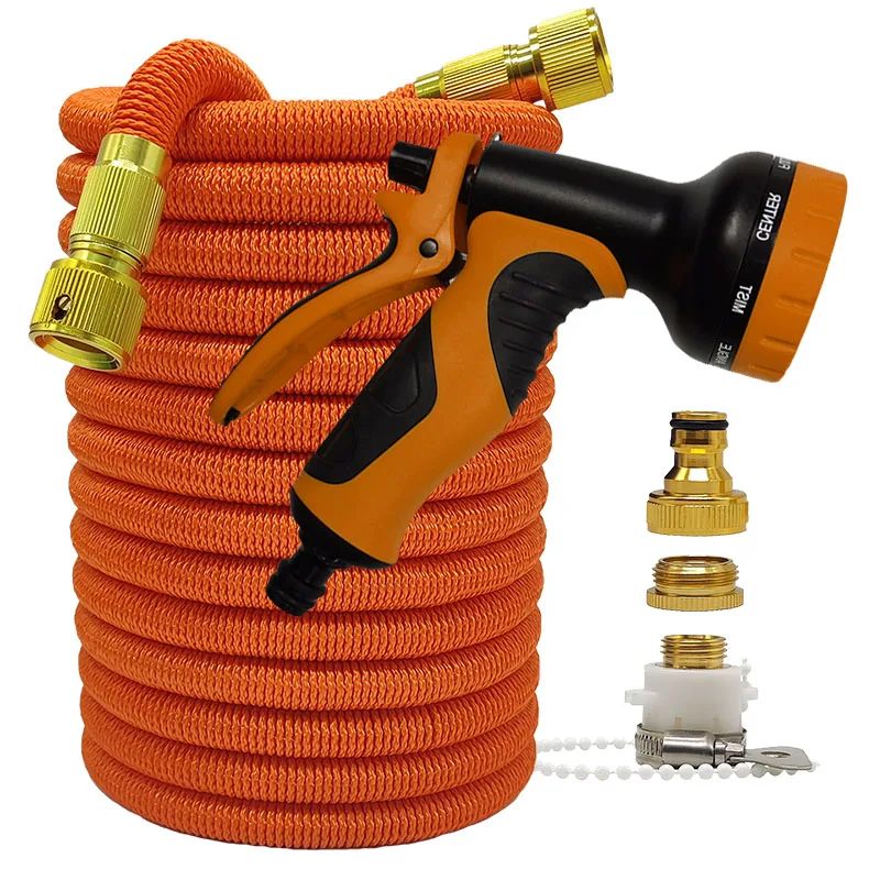 

High Pressure Orange Wash Car Home and Garden Hose 25-100FT Expandable Magic Flexible Pipes for Farm Irrigation Watering Gun Set