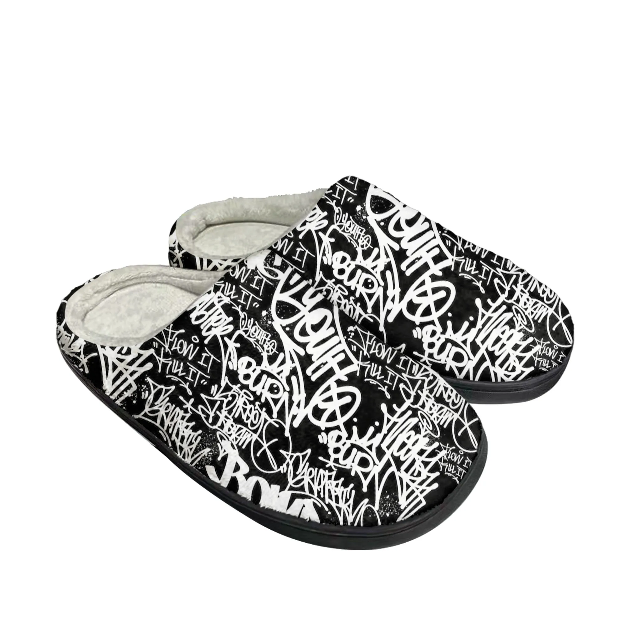 

Домашние хлопковые тапочки в уличном стиле с граффити для мужчин и женщин, плюшевая обувь для спальни, Повседневная сохраняющая тепло обувь, Высококачественная домашняя обувь на заказ