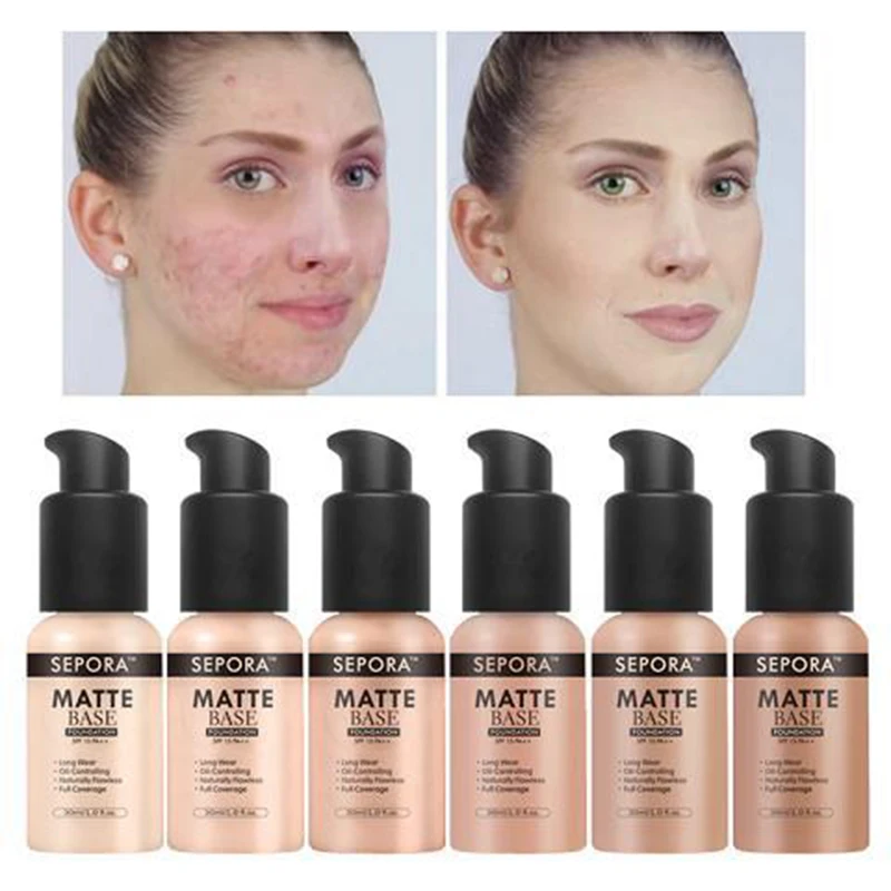 

30ml 6 Colors Matte Liquid Foundation Oil Control Full Coverage Cream Natural Concealer Base Makeup Women Maquillaje Cosmetics M