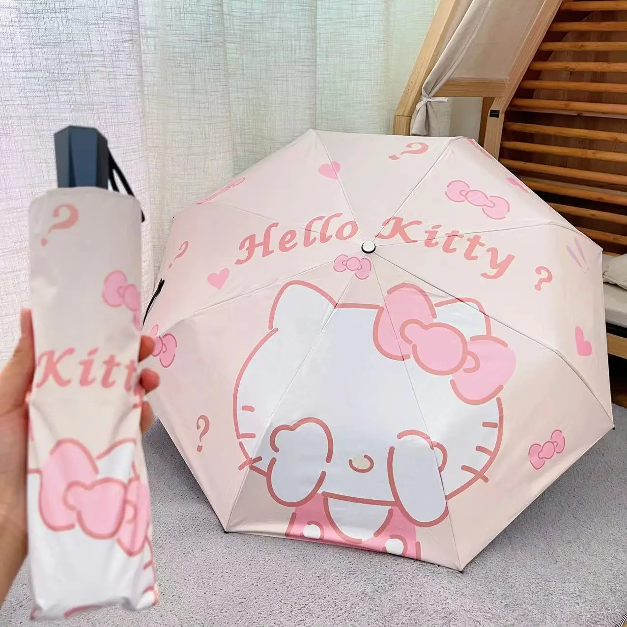 

Kawaii Sanrio Hello Kitty Umbrella Y2k Hello Kitty Sunscreen UV Protection Sunny And Rainy Dual-use Umbrella Parasol Gifts Toys