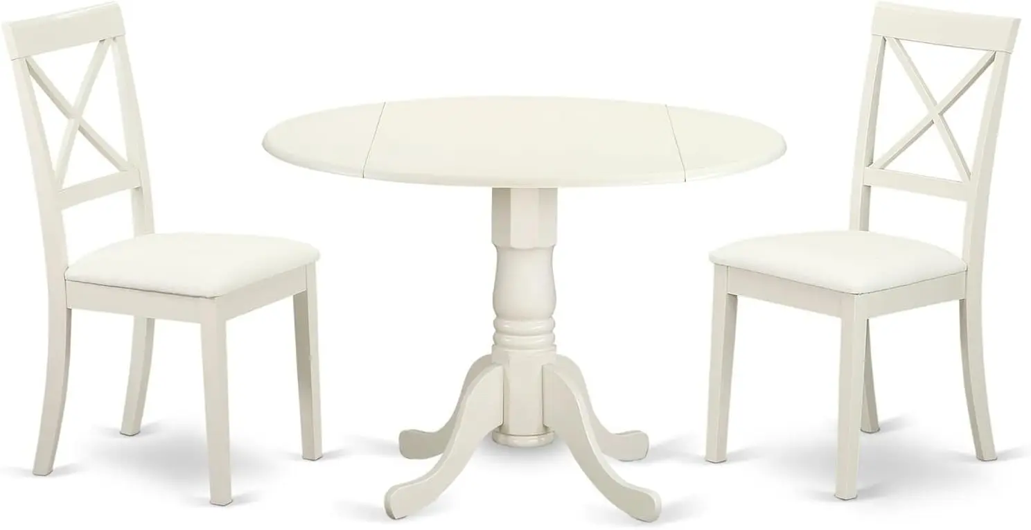 

East West Furniture DLBO3-LWH-LC современный обеденный стол из 3 предметов с круглым деревянным столом