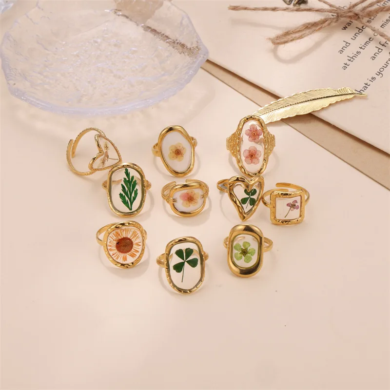 

Unique Pressed Flower Finger Rings Epoxy Resin Pressed Flower Rings For Women Unique Rings With Flower Inside Statement Jewelry