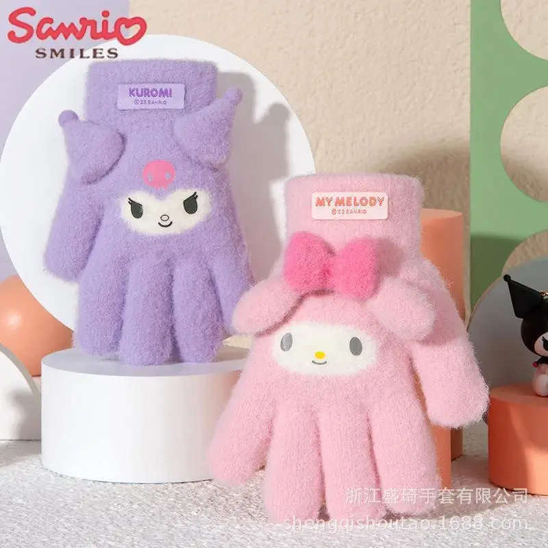 

2023 Sanrio перчатки детские Мультяшные Kuromi Mymelody Cinnamoroll зимние плюшевые утепленные варежки для мальчиков и девочек перчатки с пятью пальцами