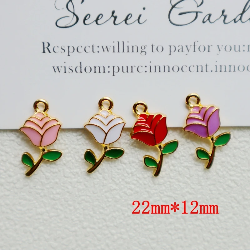 

10pcs Rose Blossom Alloy Enamel Pendant Charming Colorful Flower Dangle DIY Necklace Bracelet Earrings Keychain Accessories X110
