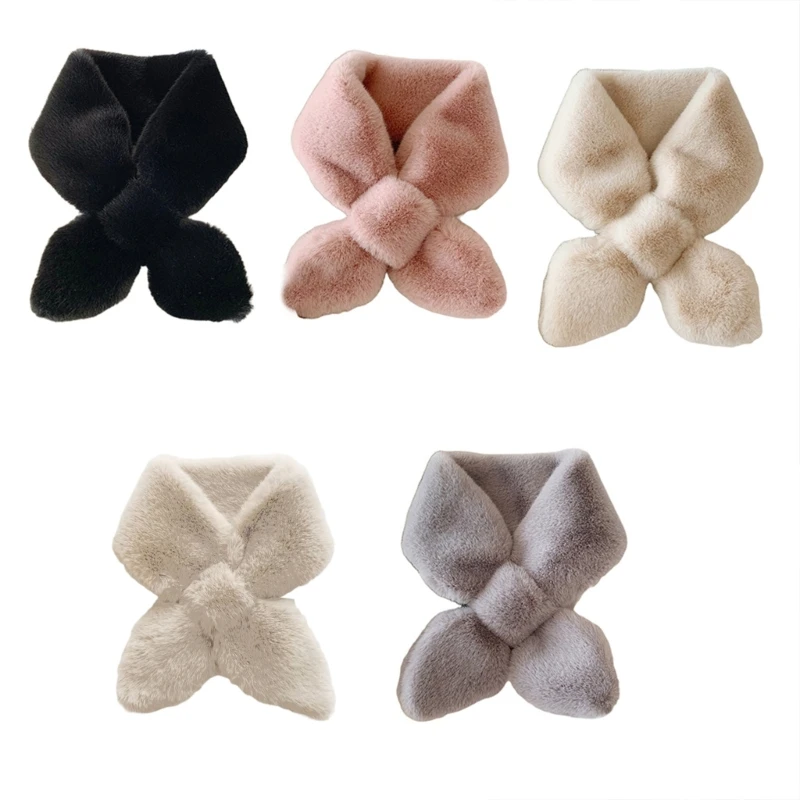 

Korean Women Winter Faux Fur for Cross Bib Scarf Solid Color Plush Loophole Bow Shawl Wrap Windproof Neck