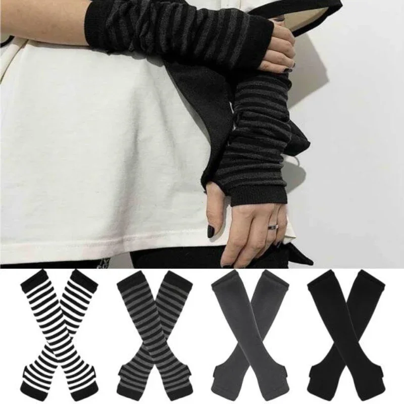 

Black Punk Long Fingerless Gloves Cuff for Women Men Outdoor Hip-hop Glove Elbow Mittens Cool Stretch Winter Arm Warmer Mitten