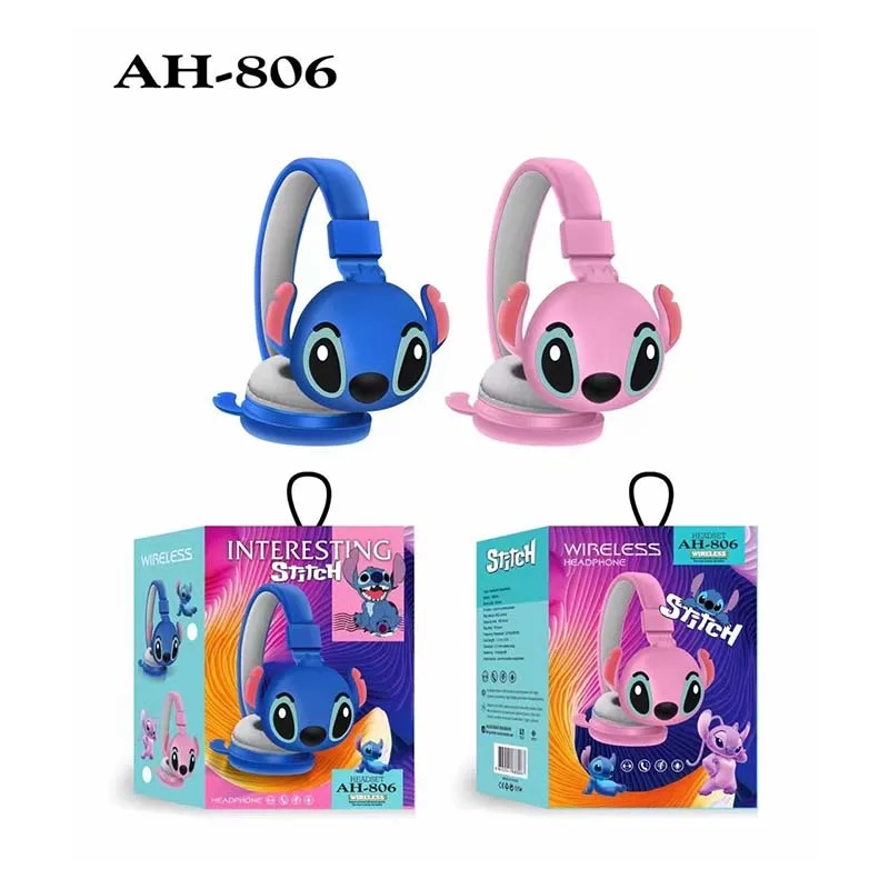 

Складные детские стереонаушники Disney Stitch AH-806, hi-fi звук, беспроводные Bluetooth наушники с микрофоном, аниме Мультяшные подарки для детей